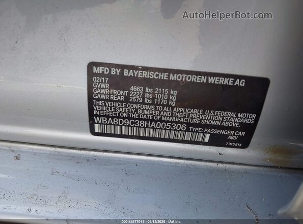 WBA8D9C38HA005306 2017 BMW OTHER Silver Engine compartment view