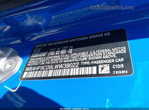 WBAHF9C09LWW38022 2020 BMW Z4 Синий Вид подкапотного пространства