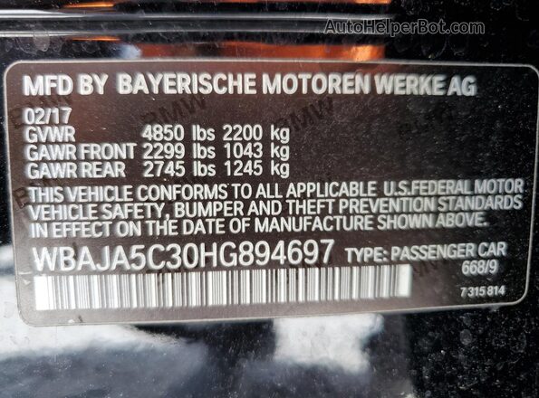 WBAJA5C30HG894697 2017 BMW 5 SERIES Черный Вид наклейки с VIN-кодом