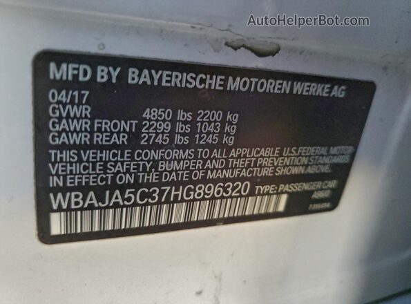 WBAJA5C37HG896320 2017 BMW OTHER White Vista de la etiqueta del VIN