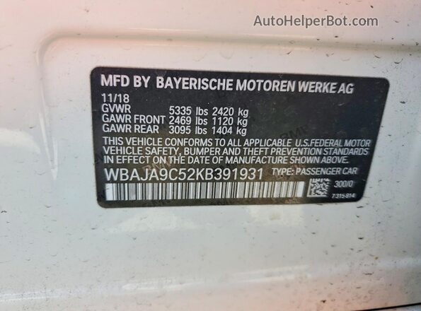 WBAJA9C52KB391931 2019 BMW 5 SERIES White Вид підкапотного простору