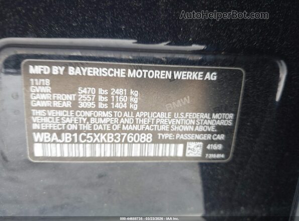 WBAJB1C5XKB376088 2019 BMW 5 SERIES Black Вид підкапотного простору