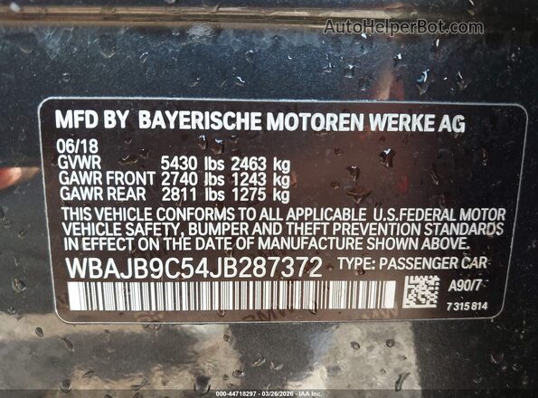 WBAJB9C54JB287372 2018 BMW 5 SERIES Gray Widok komory silnika