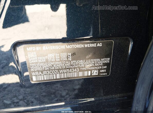 WBAJR3C02LWW54343 2020 BMW 5 SERIES Dark Blue Вид подкапотного пространства