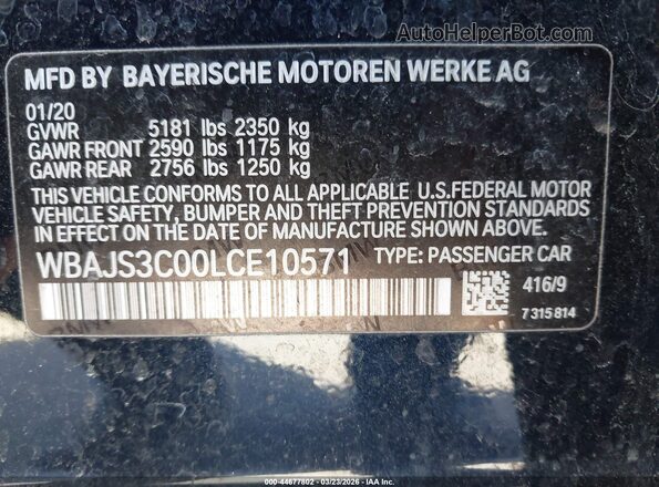 WBAJS3C00LCE10571 2020 BMW OTHER Black Vista del compartimento del motor