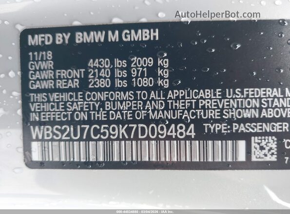 WBS2U7C59K7D09484 2019 BMW M2 Silver Widok komory silnika