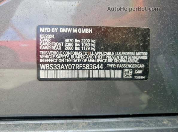 WBS33AY07RFS83644 2024 BMW M3 Серебряный Вид подкапотного пространства