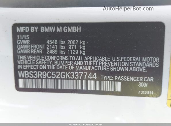 WBS3R9C52GK337744 2016 BMW M4 Белый Вид подкапотного пространства