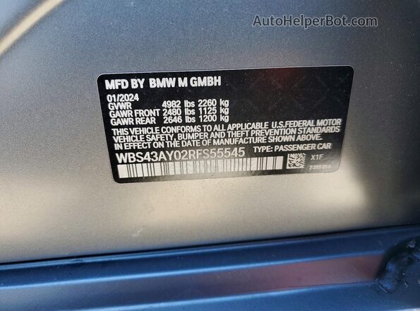 WBS43AY02RFS55545 2024 BMW M3 Gray Вид підкапотного простору