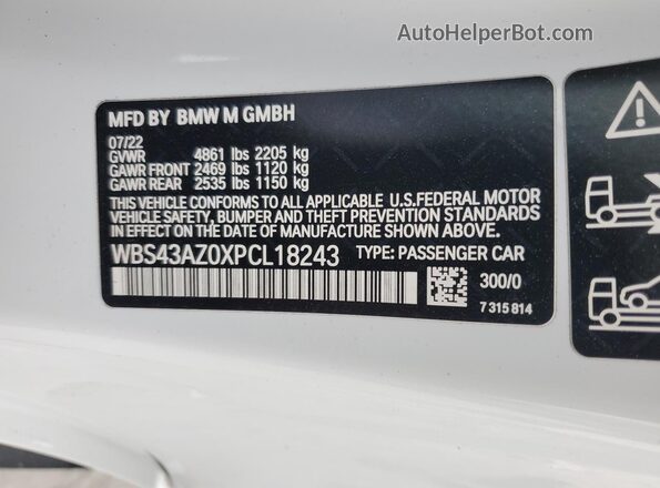 WBS43AZ0XPCL18243 2023 BMW M4 White Vista del compartimento del motor