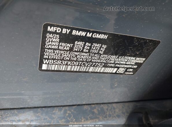 WBS83FK09TCV27752 2026 BMW M5 Серый Вид подкапотного пространства