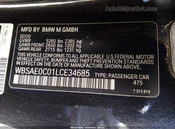 WBSAE0C01LCE34685 2020 BMW M8 Black ძრავის განყოფილების ხედი