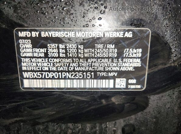 WBX57DP01PN235151 2023 BMW X3 Black VIN sticker view