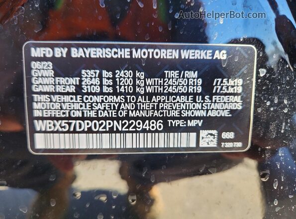 WBX57DP02PN229486 2023 BMW X3 Черный Вид наклейки с VIN-кодом