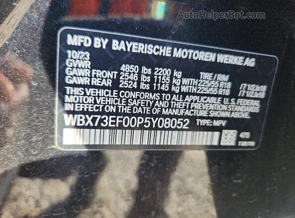 WBX73EF00P5Y08052 2023 BMW X1 Black Vista de la etiqueta del VIN