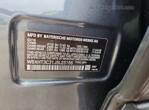 WBXHT3C31J5L25166 2018 BMW X1 Угольный Вид подкапотного пространства