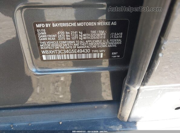 WBXHT3C34G5E49430 2016 BMW X1 Серый Вид подкапотного пространства