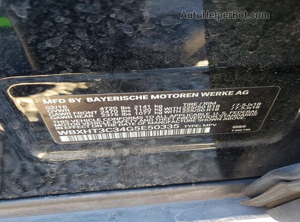 WBXHT3C34G5E50335 2016 BMW X1 Black Widok komory silnika