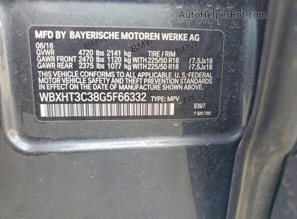 WBXHT3C38G5F66332 2016 BMW X1 Gray Vista de la etiqueta del VIN