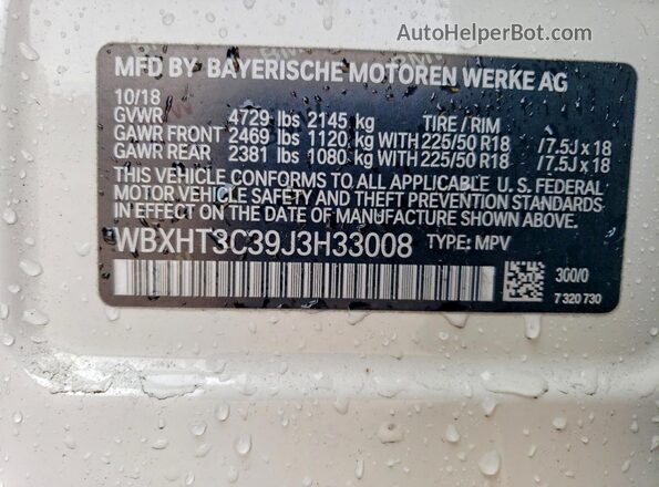 WBXHT3C39J3H33008 2018 BMW X1 White Вид наклейки з VIN-кодом