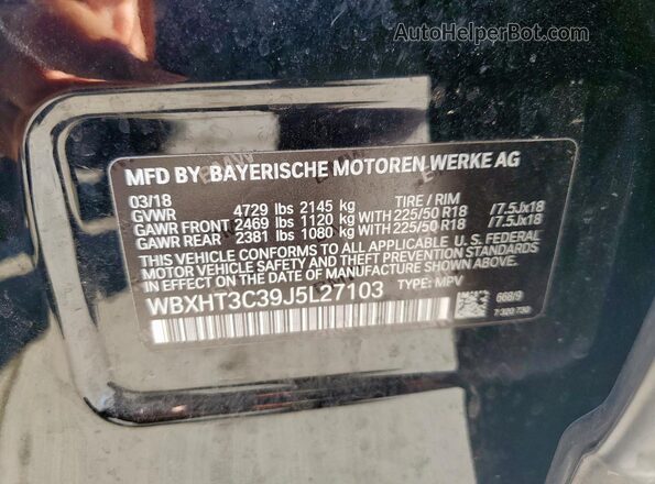 WBXHT3C39J5L27103 2018 BMW X1 Black Widok wnętrza 360 stopni