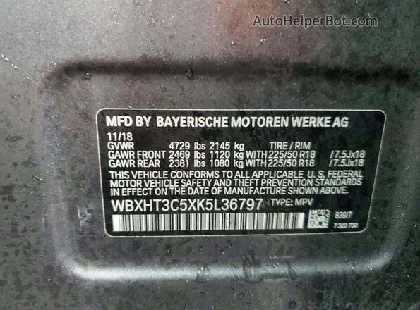 WBXHT3C5XK5L36797 2019 BMW X1 Black Вид наклейки з VIN-кодом