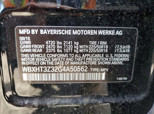 WBXHT3Z32G4A50562 2016 BMW X1 Черный Вид наклейки с VIN-кодом