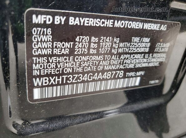 WBXHT3Z34G4A48778 2016 BMW X1 Black Widok naklejki z numerem VIN