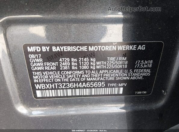 WBXHT3Z36H4A65695 2017 BMW X1 Серый Вид подкапотного пространства