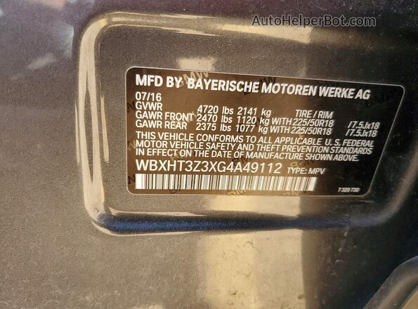 WBXHT3Z3XG4A49112 2016 BMW X1 Charcoal Widok komory silnika