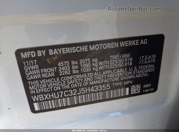 WBXHU7C32J5H43355 2018 BMW X1 Белый Вид подкапотного пространства