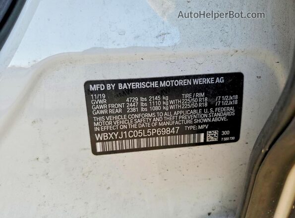 WBXYJ1C05L5P69847 2020 BMW X2 Белый Вид наклейки с VIN-кодом