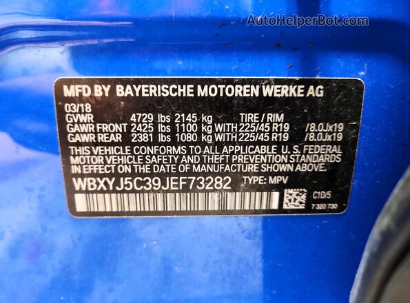 WBXYJ5C39JEF73282 2018 BMW X2 Синий Вид наклейки с VIN-кодом