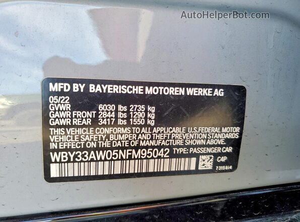 WBY33AW05NFM95042 2022 BMW I4 Серый Вид подкапотного пространства