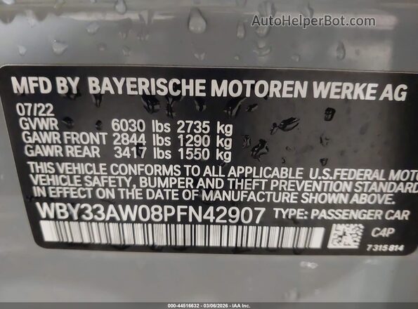 WBY33AW08PFN42907 2023 BMW I4 Gray Вид підкапотного простору