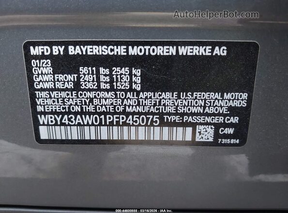 WBY43AW01PFP45075 2023 BMW I4 Gray Engine compartment view
