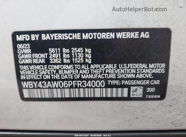 WBY43AW06PFR34000 2023 BMW I4 White Вид підкапотного простору