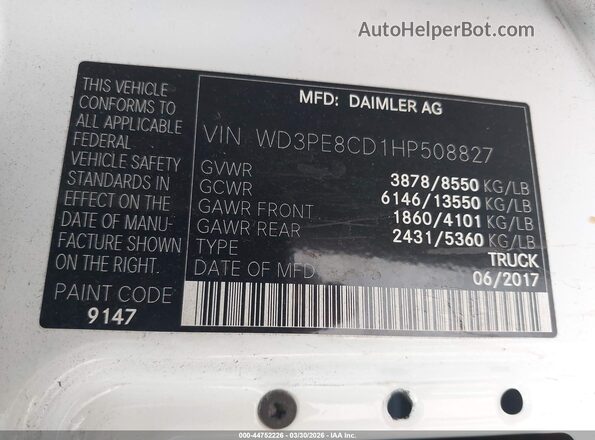WD3PE8CD1HP508827 2017 MERCEDES-BENZ SPRINTER White Вид підкапотного простору