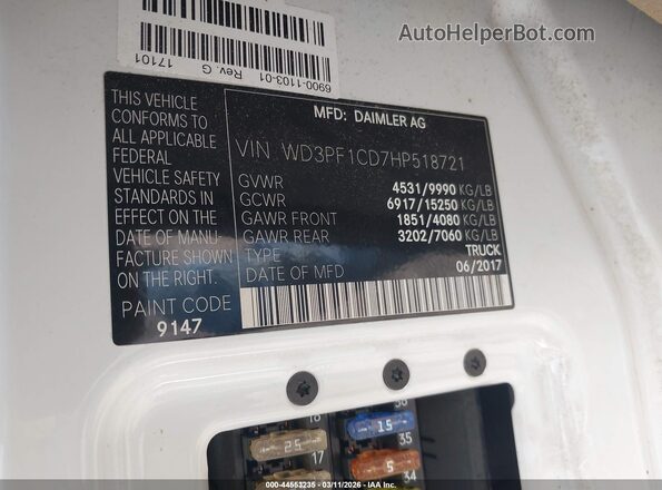 WD3PF1CD7HP518721 2017 MERCEDES-BENZ SPRINTER Белый Вид подкапотного пространства