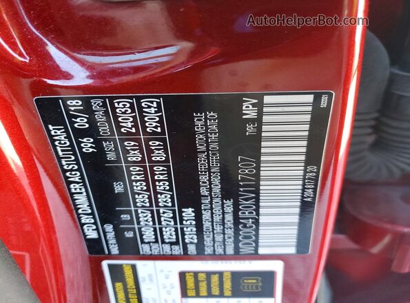 WDC0G4JB0KV117807 2019 MERCEDES-BENZ GLC-CLASS Красный Вид наклейки с VIN-кодом