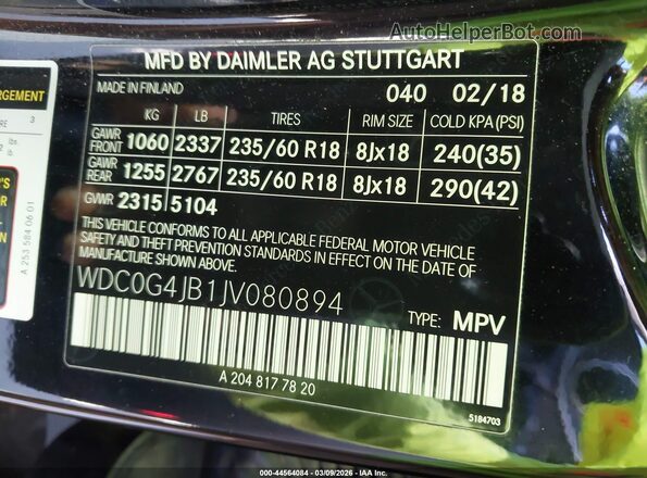 WDC0G4JB1JV080894 2018 MERCEDES-BENZ GLC 300 Black Vista del compartimento del motor