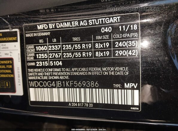 WDC0G4JB1KF569386 2019 MERCEDES-BENZ GLC 300 Черный Вид подкапотного пространства