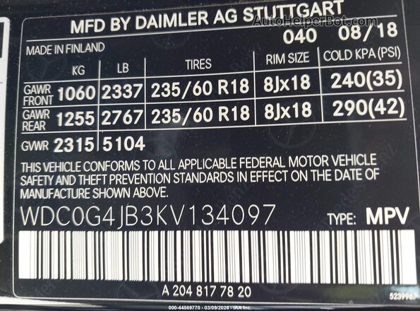 WDC0G4JB3KV134097 2019 MERCEDES-BENZ GLC 300 Черный Вид подкапотного пространства