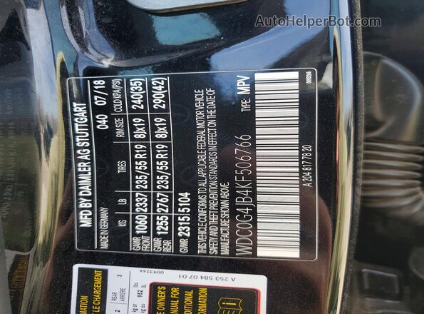 WDC0G4JB4KF506766 2019 MERCEDES-BENZ GLC-CLASS Black VIN კოდის სტიკერის ხედი
