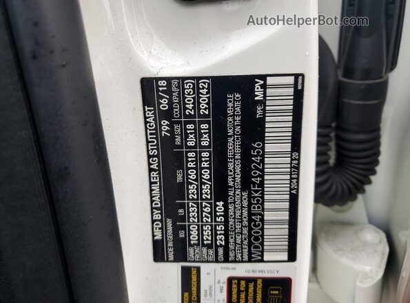 WDC0G4JB5KF492456 2019 MERCEDES-BENZ GLC-CLASS Белый Вид наклейки с VIN-кодом