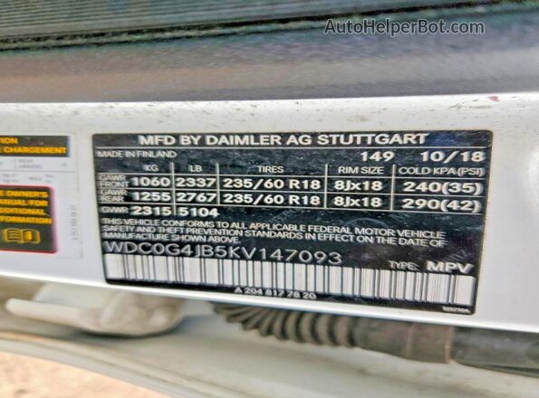 WDC0G4JB5KV147093 2019 MERCEDES-BENZ GLC-CLASS White Widok naklejki z numerem VIN