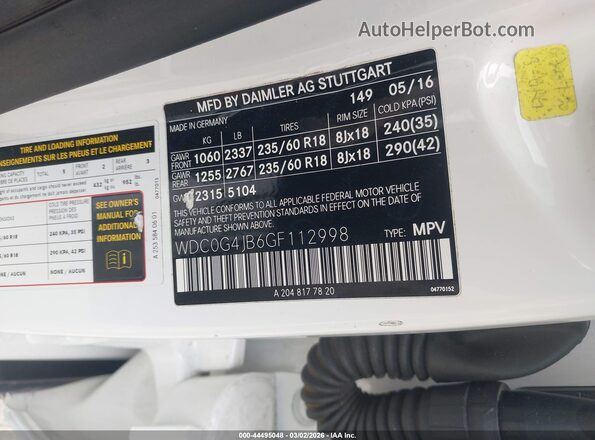 WDC0G4JB6GF112998 2016 MERCEDES-BENZ GLC 300 Белый Вид подкапотного пространства