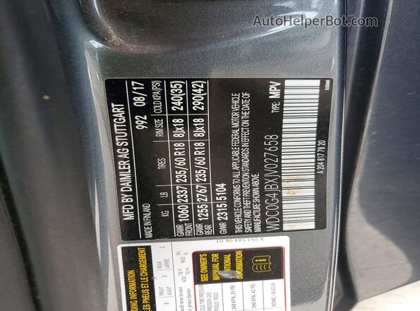 WDC0G4JBXJV027658 2018 MERCEDES-BENZ GLC-CLASS Серый Вид наклейки с VIN-кодом
