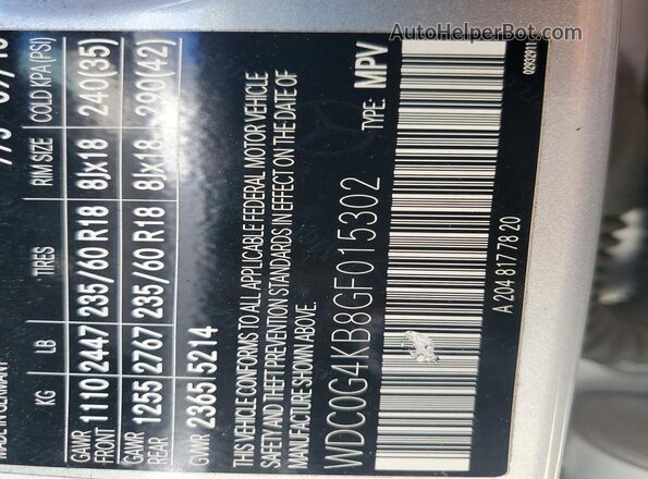 WDC0G4KB8GF015302 2016 MERCEDES-BENZ GLC-CLASS Silver Vista de la etiqueta del VIN