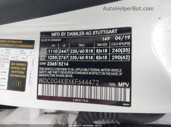 WDC0G4KBXKF644472 2019 MERCEDES-BENZ GLC 300 Белый Вид подкапотного пространства
